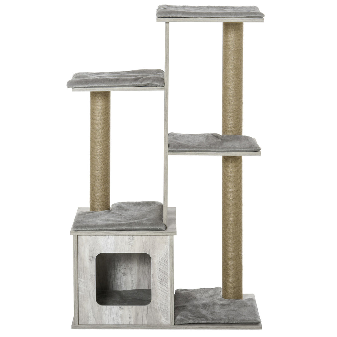 Cat Tree for Indoor Large Cats w/ Scratching Post, Cat Tower House- Grey