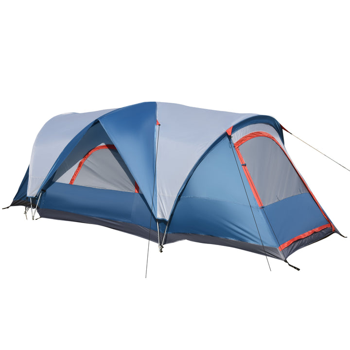 3-4 Man Camping Tent with 2 Rooms, Dome Tent with 2 Doors, Portable Carry Bag, UV Protection, for Fishing, Hiking - Blue