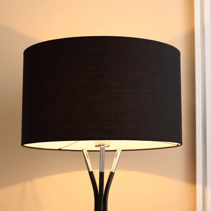 Modern Tripod Floor Lamp, Free Standing Light with Metal Frame, Fabric Lampshade and E27 Base for Living Room, Bedroom, Office, Black