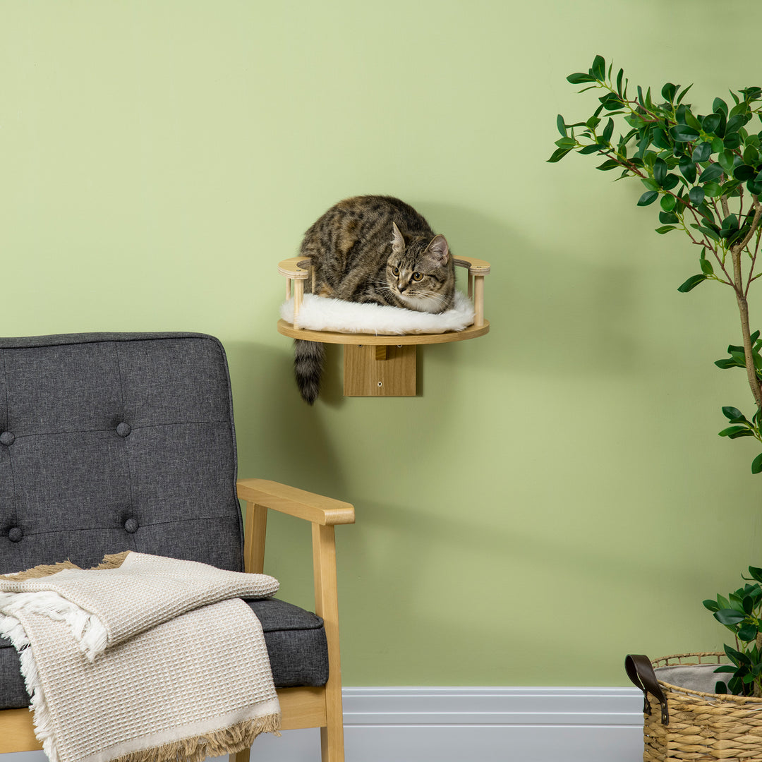 Cat Shelf Wall Mounted Cat Tree Kitten Bed Cat Perch with Cushion, Guardrails for Indoor Cats, 34 x 34 x 10.5 cm, Beige