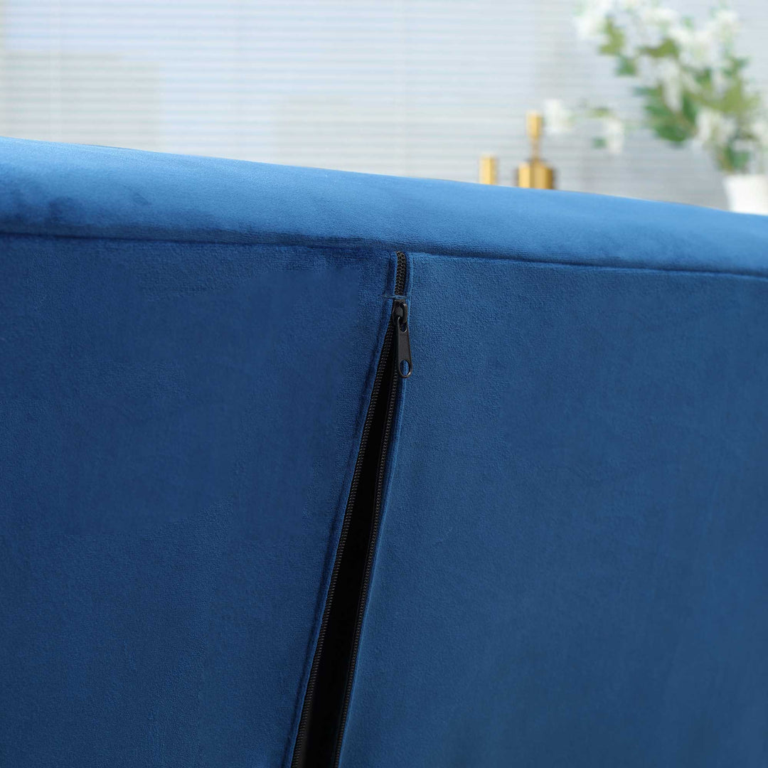 Modern Convertible Sofa Futon Velvet-Touch Tufted Couch Compact Loveseat with Adjustable Split Back, Blue