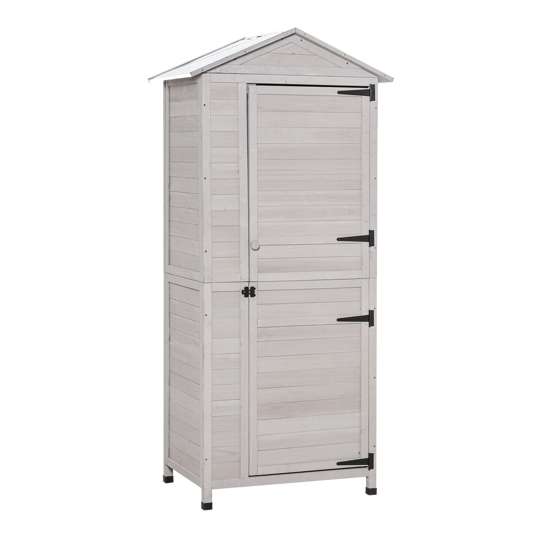 Garden Shed Outdoor Wooden Garden Cabinet 4-Tier Storage Shed 3 Shelves Lockable Organizer with Handle Tin Roof Magnetic Latch Foot Pad