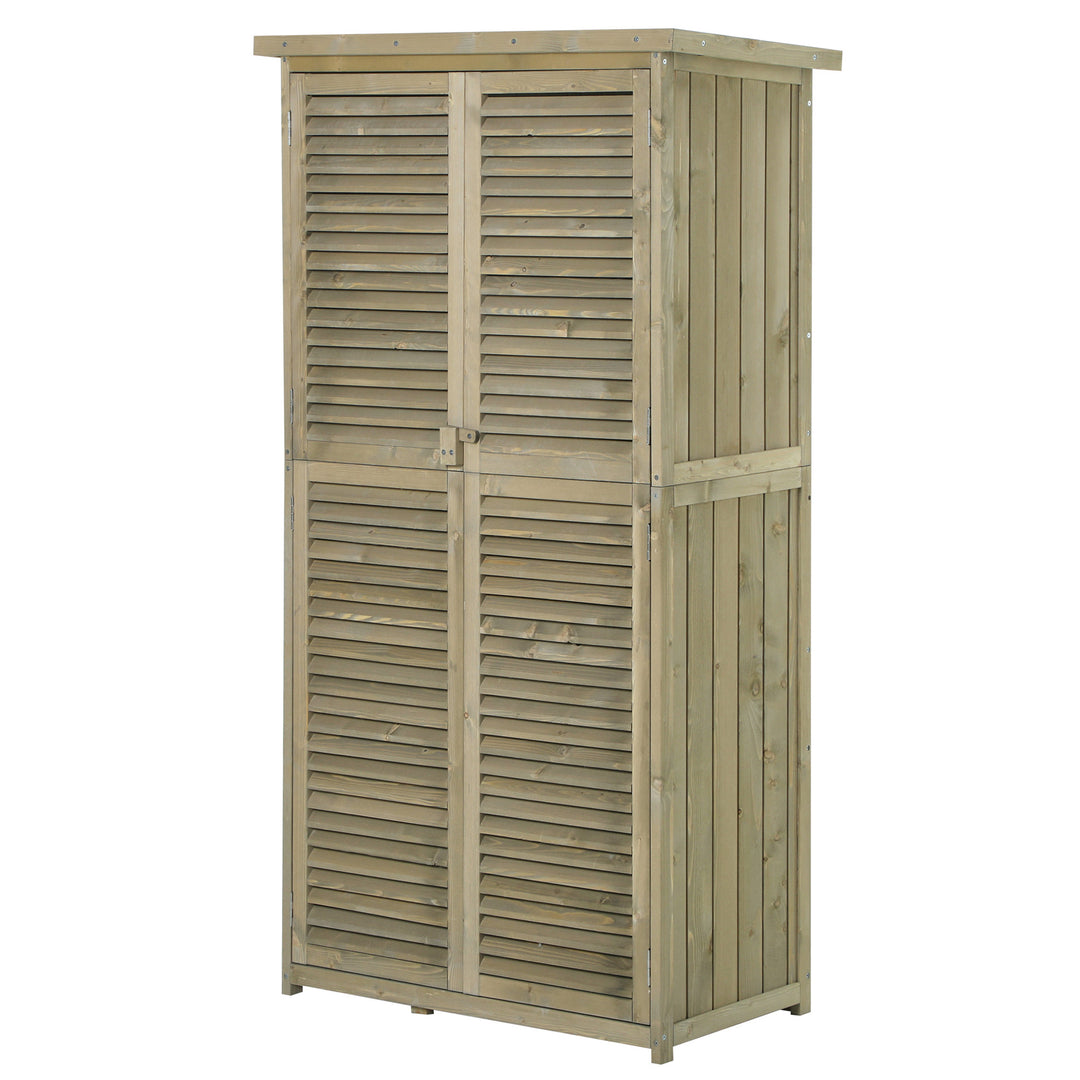 87 x 47 cm Wooden Garden Storage Shed with Asphalt Roof &amp; 2 Large Wood Doors with Lock, Sand Brown