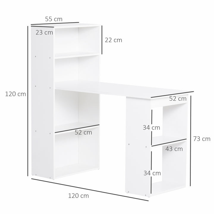 Modern Computer Desk 6 Shelves White