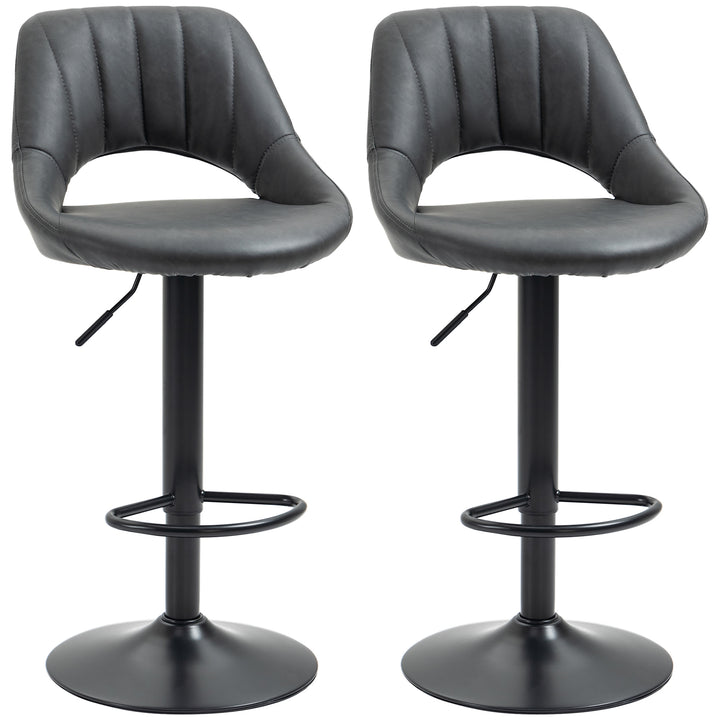 Barstools Set of 2 Adjustable Swivel Height Gas Lift PU Leather Counter Chairs with Footrest