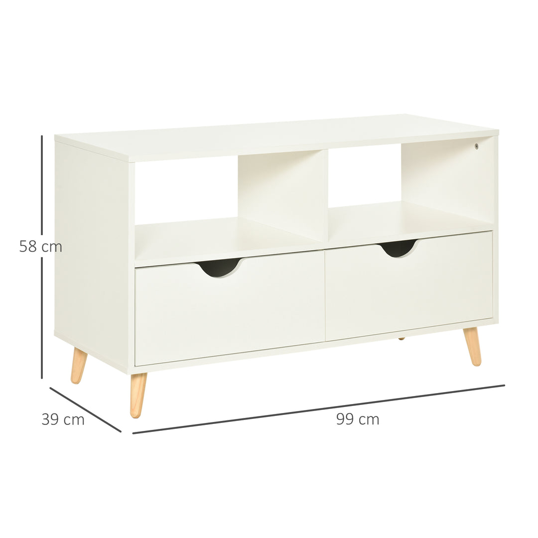 HOMCOM TV Stand with Shelf &amp; Drawers Storage Cabinet Media Entertainment Center Modern White