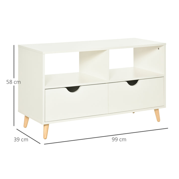HOMCOM TV Stand with Shelf &amp; Drawers Storage Cabinet Media Entertainment Center Modern White