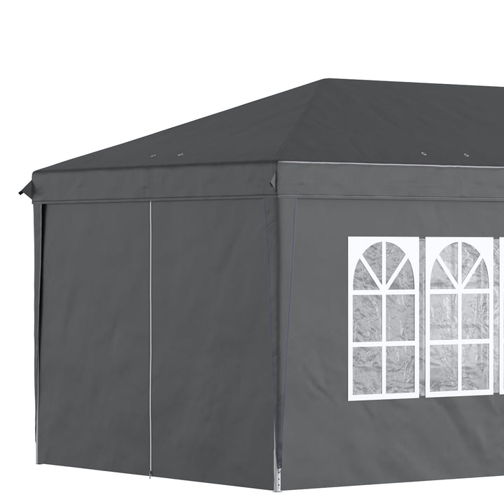 Outsunny 3 x 6 m Pop Up Gazebo with Sides and Windows, Height Adjustable Party Tent with Storage Bag for Garden, Camping, Event, Black