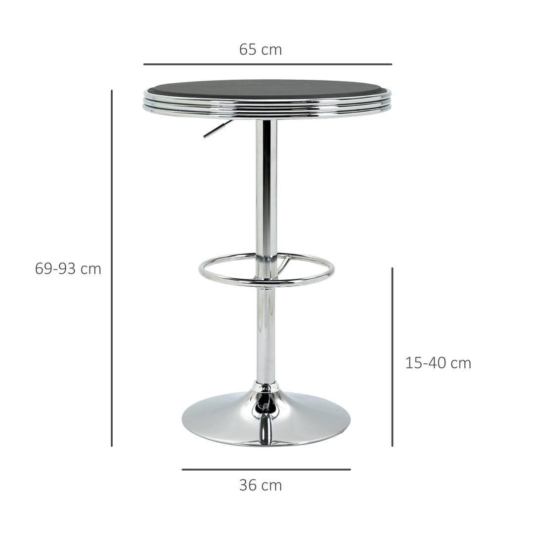 Round Height Adjustable Pub Table Counter Bar Table with Faux Leather Tabletop and Adjustable Footrest for Dining Room, Home Bar