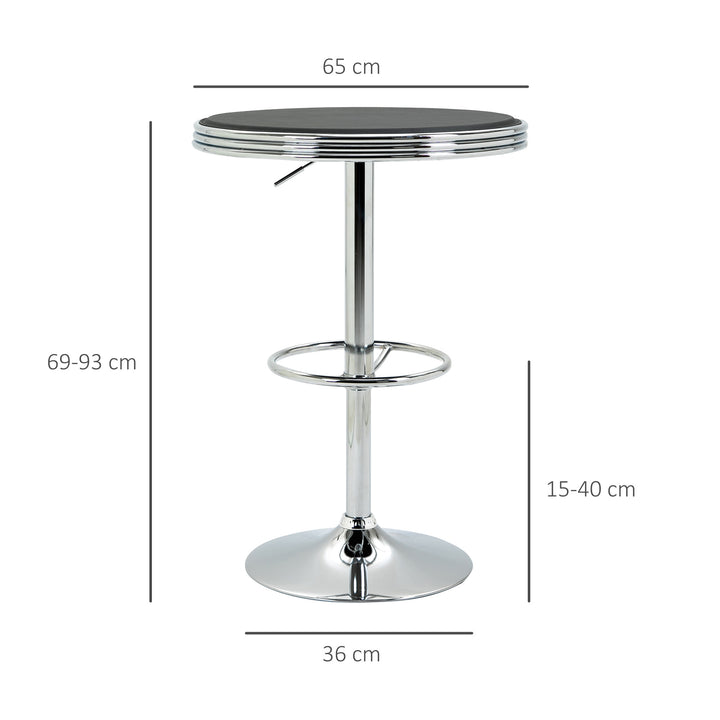 Round Height Adjustable Pub Table Counter Bar Table with Faux Leather Tabletop and Adjustable Footrest for Dining Room, Home Bar