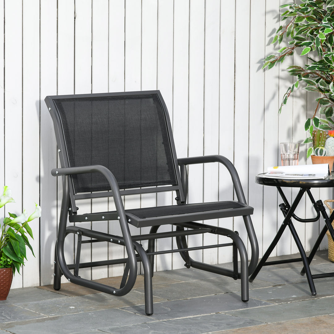 Outdoor Gliding Swing Chair Garden Seat with Armrests - Dark Grey Black