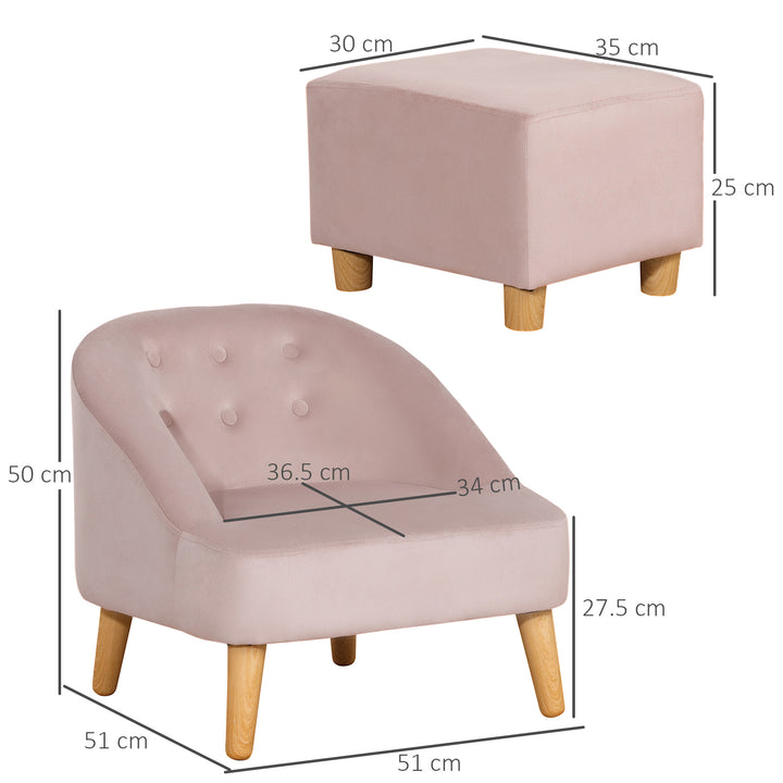 Toddler Chair, 2pcs Kids Sofa Set, Sofa &amp; Ottoman for Bedroom, Playroom, Boys and Girls, 3-5 years old, Pink