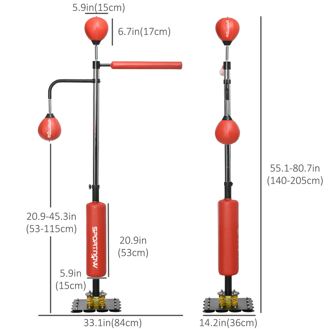 140-205cm Inflatable Punch Bag with Reaction Bar Challenge, Freestanding Punching Bag Training Equipment with Suction Cups, Speed Punching Bag, MMA Equipment, Red