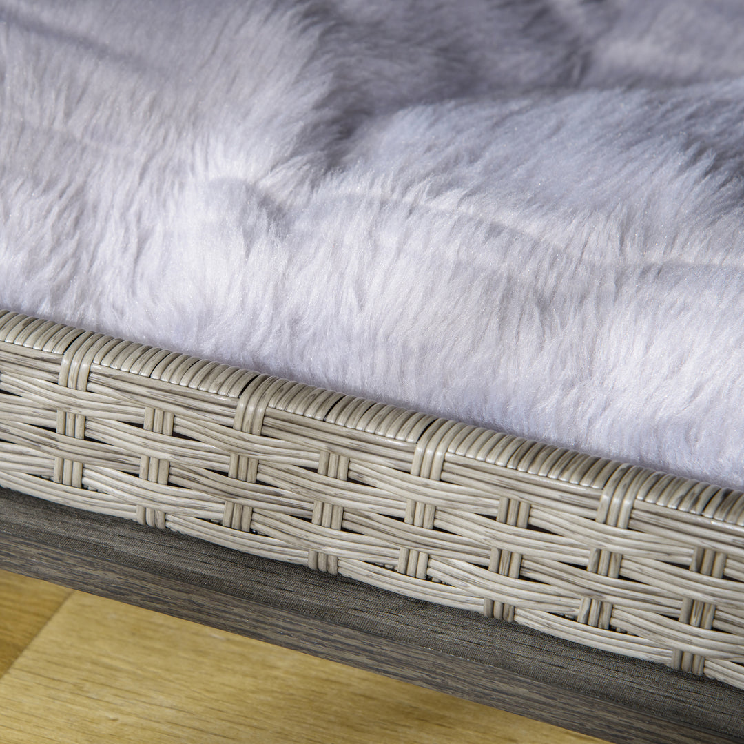 Wicker Dog House, Rattan Pet Bed, End Table Furniture, with Soft Cushion, For small and medium Dogs - Grey