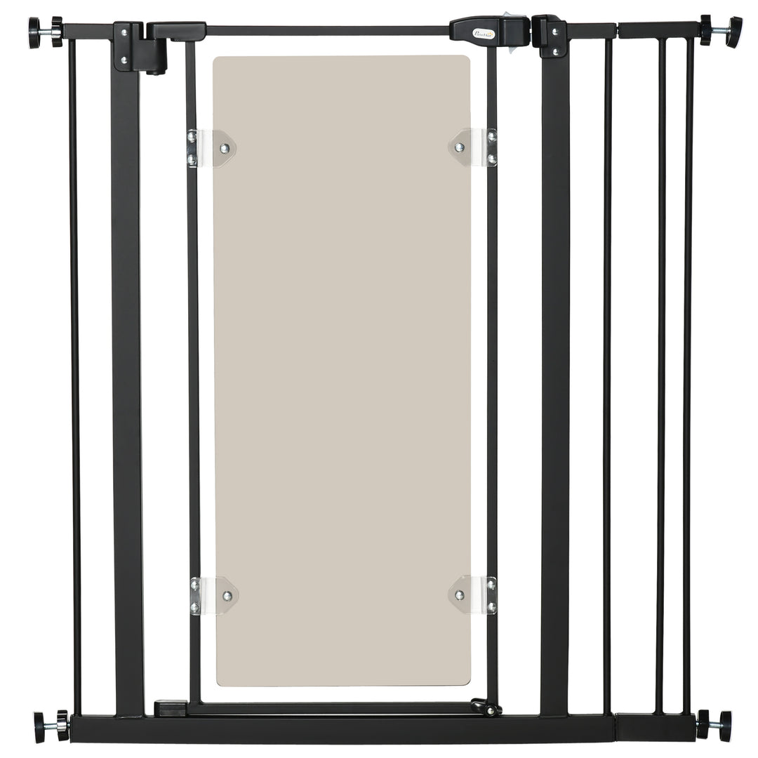 PawHut Pressure Fit Pet Safety Gate, Auto-Close Dog Barrier Stairgate Double Locking, Acrylic Panel for Doors, Hallways, Extensions Kit, Black