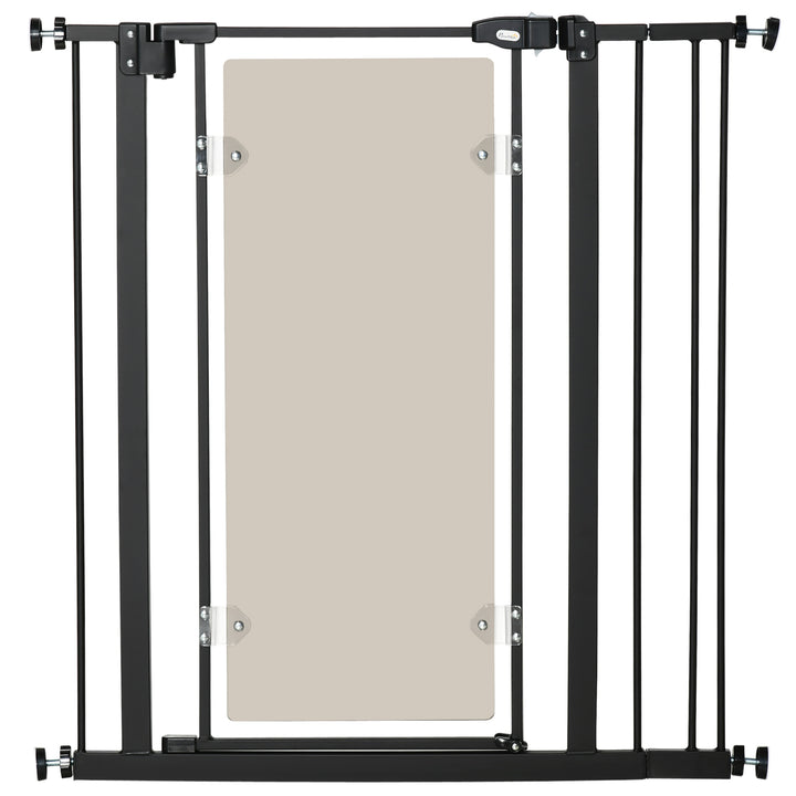 PawHut Pressure Fit Pet Safety Gate, Auto-Close Dog Barrier Stairgate Double Locking, Acrylic Panel for Doors, Hallways, Extensions Kit, Black
