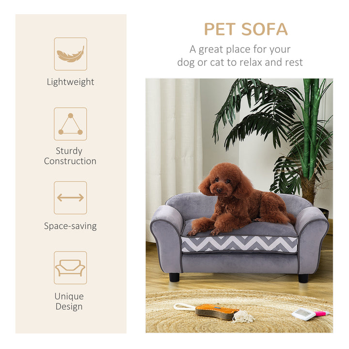 Dog Sofa Bed for XS-Sized Dogs, Cat Sofa with Soft Cushion, Pet Chair Lounge with Washable Cover, Removable Legs, Wooden Frame - Grey