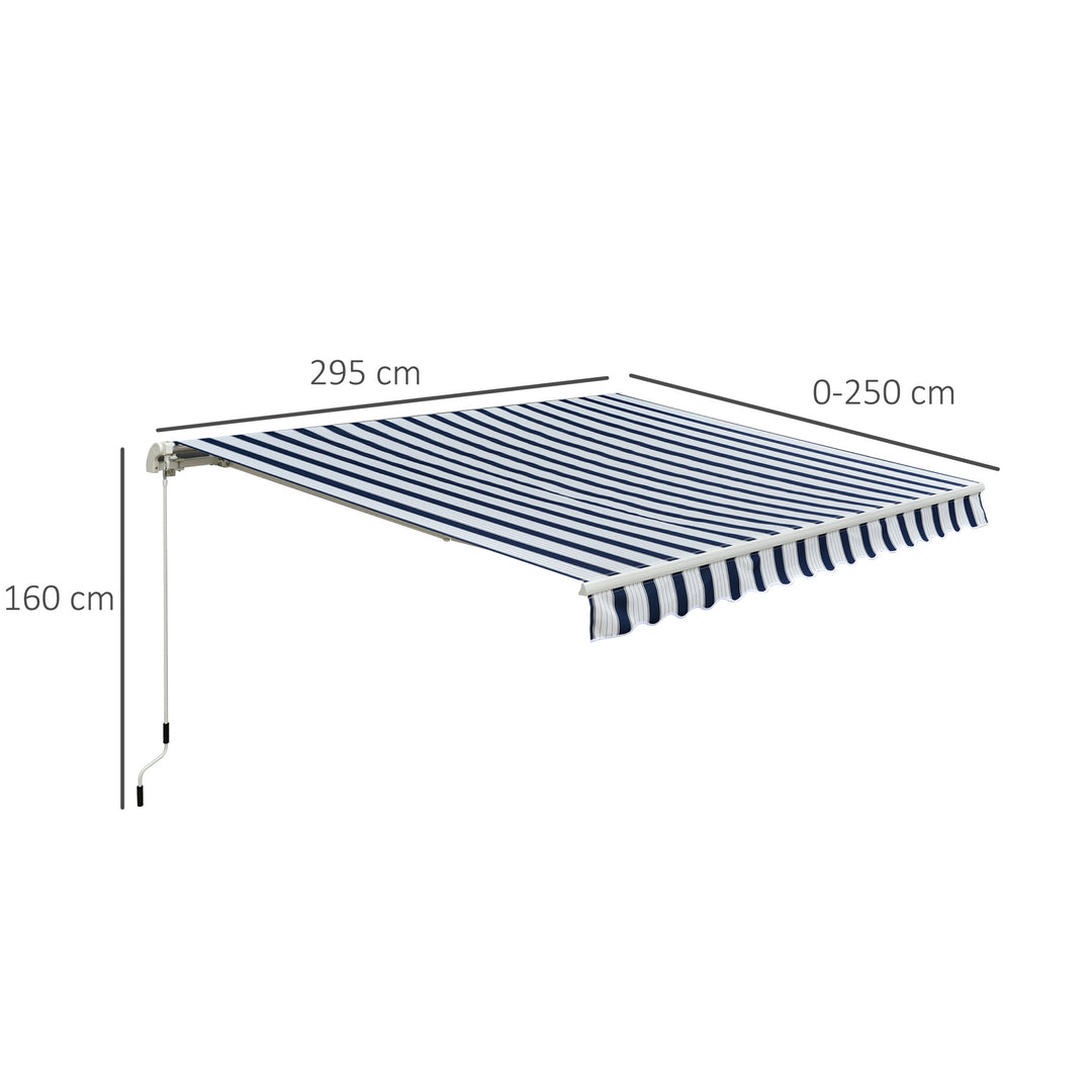 Garden Patio Manual Retractable Awning Canopy Sun Shade Shelter, 3m x 2.5m-Blue/White