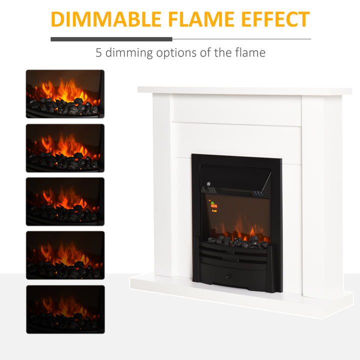 Electric Firplace Suites & Mantelpiece w/LED Flames Remote Marble Stone Modern Curved Surround Intelligent Safe Tempered Glass