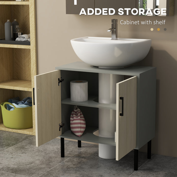 Kleankin Under Sink Cabinet, Under Sink Unit Bathroom Vanity , Storage Cupboard with Double Doors, Storage Shelves, 60x30x61cm, Natural