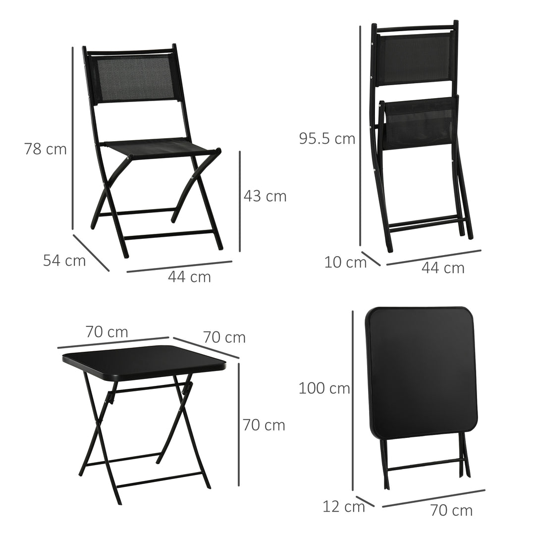 Outsunny 3 Pieces Patio Table and Chairs, Folding Patio Table and 2 Chairs, Outdoor Furniture Set for Backyard and Porch, Black