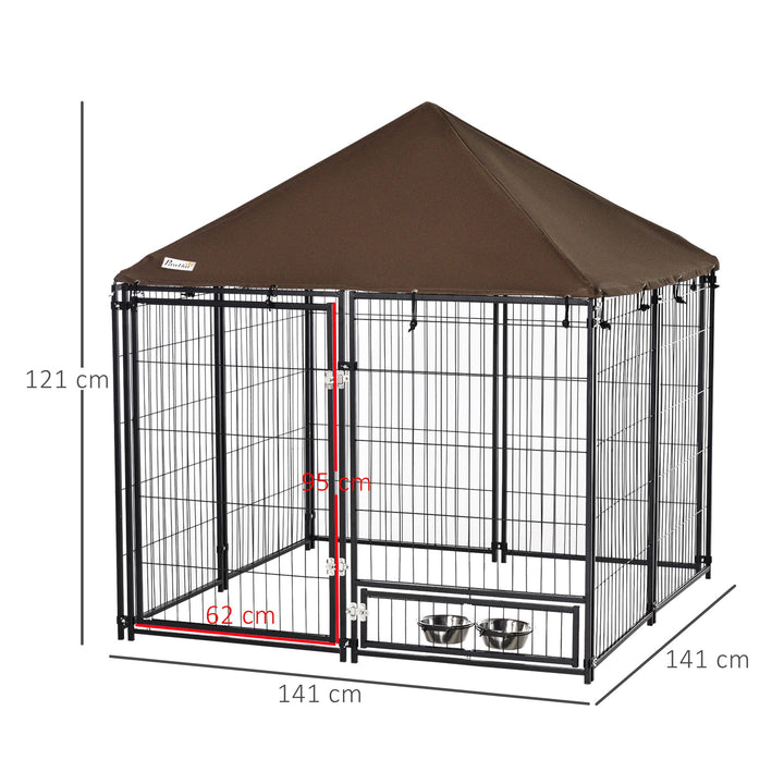 PawHut Outdoor Dog House Kennel with Water-resistant Roof Lockable Mesh Metal Cage Steel Fence, 141 x 141 x 121 cm