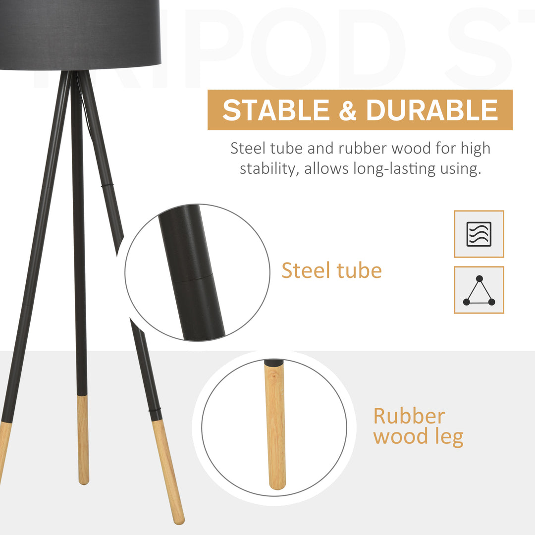 Steel Tripod Floor Lamp w/ Fabric Lampshade Modern- Grey