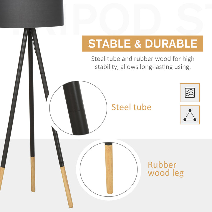 Steel Tripod Floor Lamp w/ Fabric Lampshade Modern- Grey