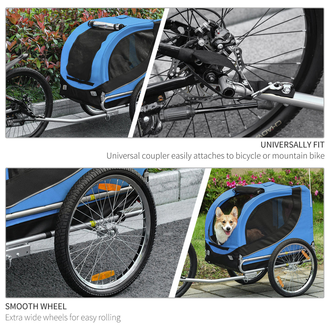 Dog Bike Trailer Folding Bicycle Pet Trailer W/Removable Cover-Blue