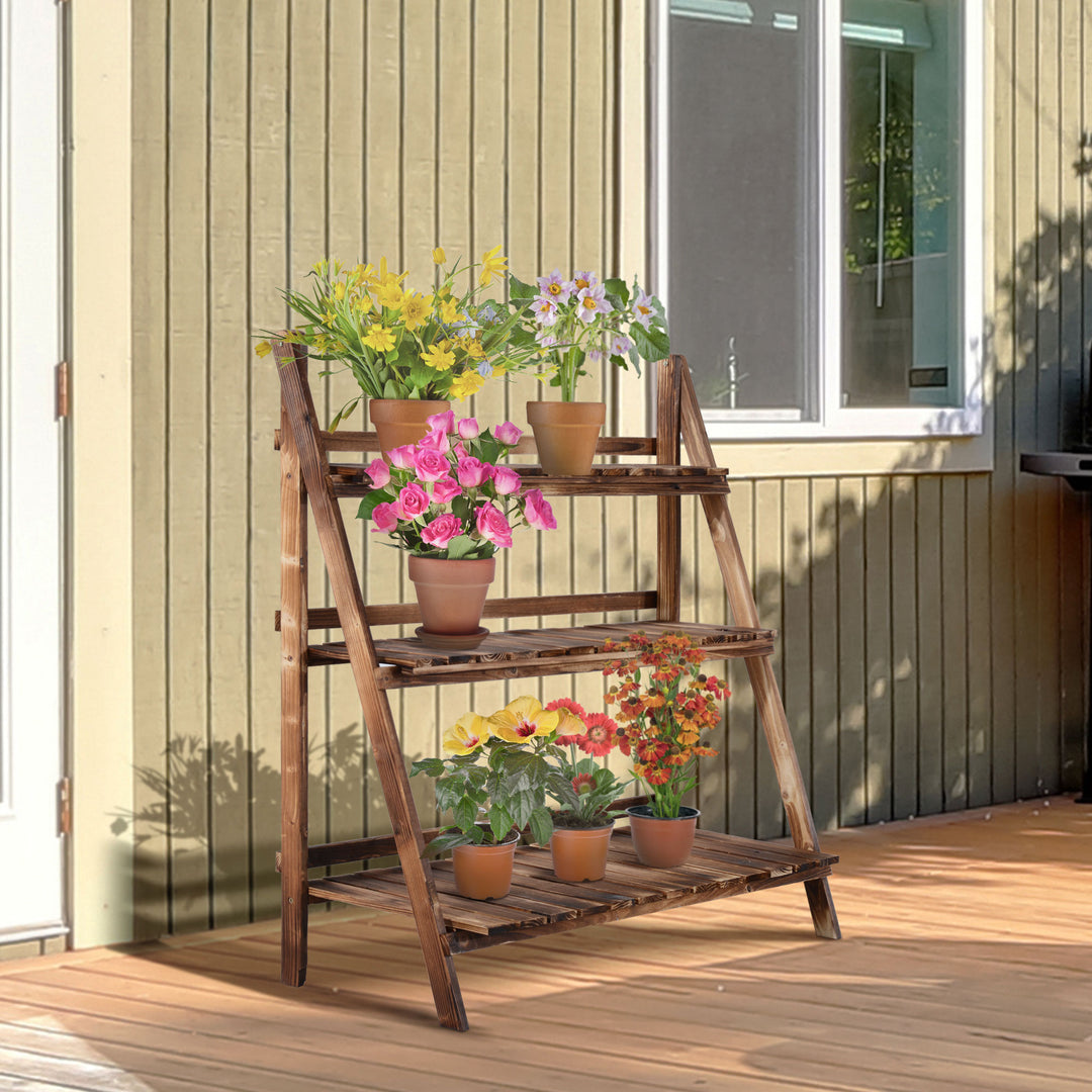3 Tier Flower Stand Wood Folding Planter Ladder Display Shelf Rack for Garden Outdoor Backyard 100Lx37Wx93H(cm)