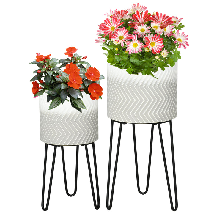 Metal Plant Stand Set of 2 with Legs, Decorative Round Planters with Stands Flower Pot Holders for Living Room, Bedroom