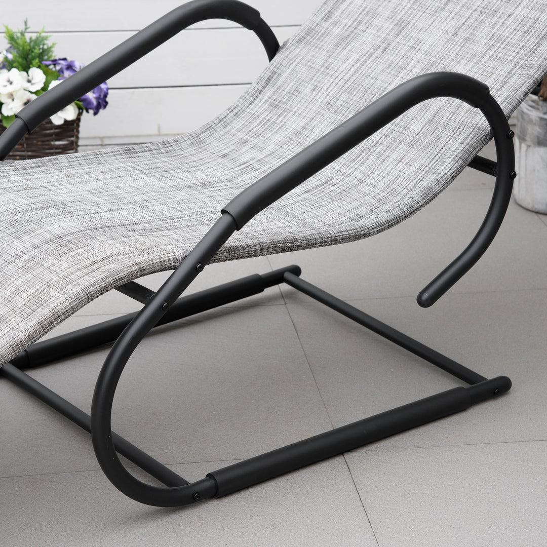 Outsunny Outdoor Sun Lounger with Headrest, Texteline Reclining Chaise Lounge Chair Rocking Chair for Garden, Balcony, Deck, Grey