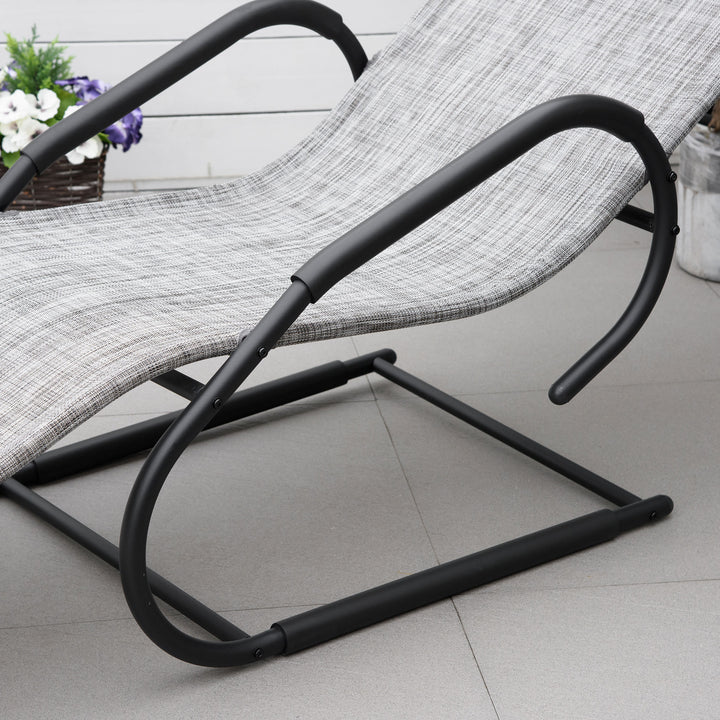 Outsunny Outdoor Sun Lounger with Headrest, Texteline Reclining Chaise Lounge Chair Rocking Chair for Garden, Balcony, Deck, Grey