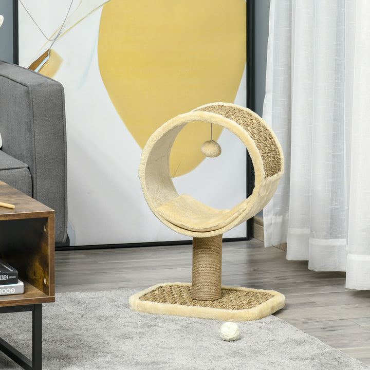 56cm Small Cat Tree for Indoor Cats with Scratching Post, Kitten Tower with Tunnel, Ball Toy, Cushion, Beige