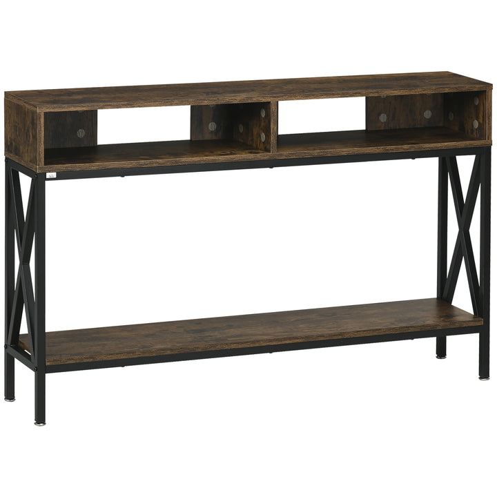 Console Table, Entryway Table with 3 Compartments, Metal Frame, Adjustable Feet for Living Room, Hallway, Rustic Brown