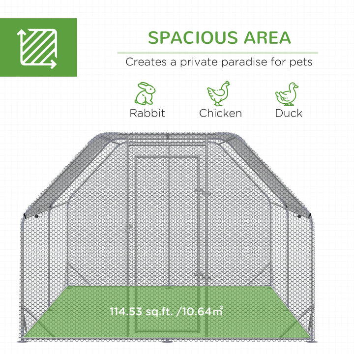 Chicken Run with Roof, Walk In Chicken Coop for 10-12 Chickens, Hen House Duck Pen Outdoor, 380x280x195 cm