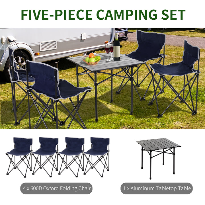 5 Piece Camping Table & Chairs Set with Carrying Bag Foldable Portable Lightweight Compact Aluminium Roll-up Top for picnic