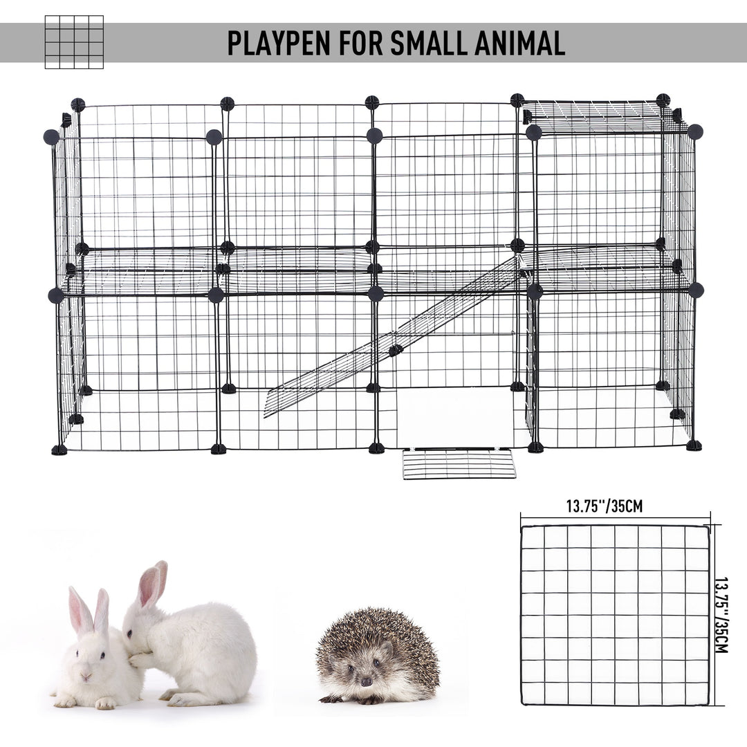 Pawhut Guinea Pig Playpen Rabbit Playpen Metal Wire Fence Indoor Outdoor Small Animal Cage 36 Panel Enclosure Black