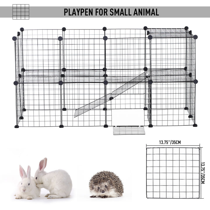 Pawhut Guinea Pig Playpen Rabbit Playpen Metal Wire Fence Indoor Outdoor Small Animal Cage 36 Panel Enclosure Black