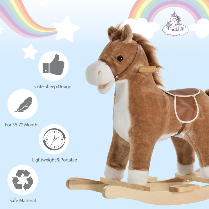 Kids Ride On Plush Rocking Horse w/ Sound Brown