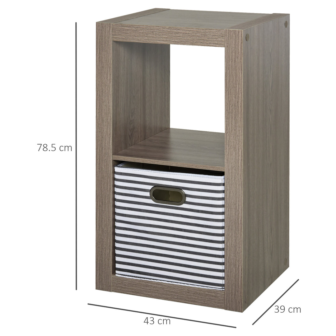 2-Tier Storage Shelf Bookshelf Display Cabinet Double Cube Shelving Unit with Fabric Drawer, Grey