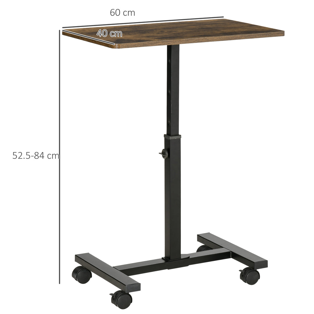 Mobile Overbed Table, Rolling Laptop Stand with Wheels, Height Adjustable Sofa Side Table for Home Office, Rustic Brown