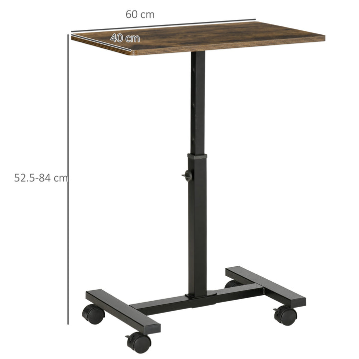 Mobile Overbed Table, Rolling Laptop Stand with Wheels, Height Adjustable Sofa Side Table for Home Office, Rustic Brown