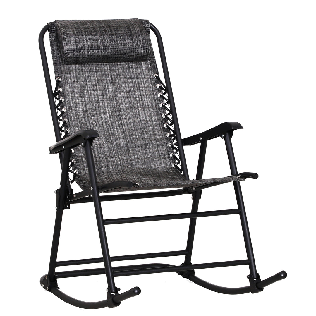 Garden Rocking Chair Folding Outdoor Adjustable Rocker Zero-Gravity Seat with Headrest Camping Fishing Patio Deck - Grey