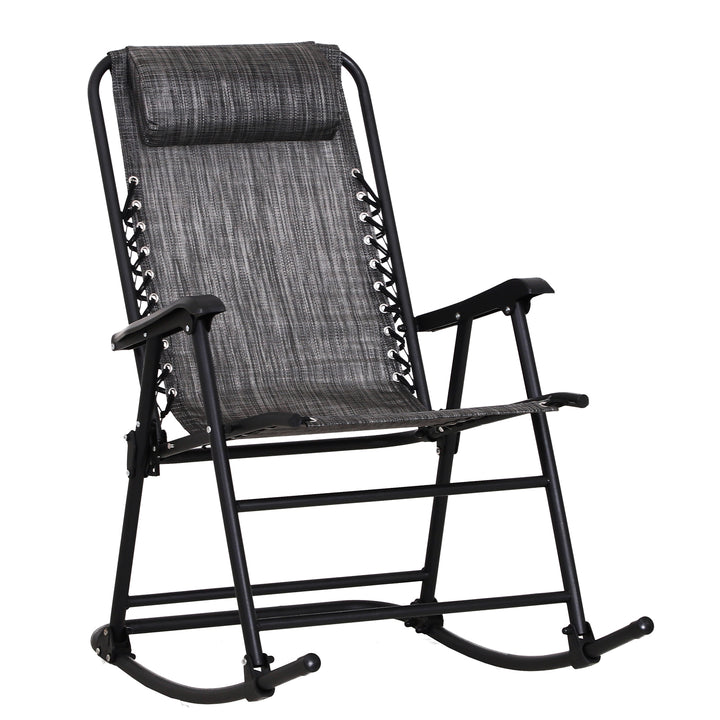 Garden Rocking Chair Folding Outdoor Adjustable Rocker Zero-Gravity Seat with Headrest Camping Fishing Patio Deck - Grey