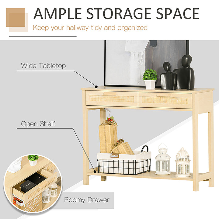 Console Sofa Table Hallway Side Desk with Storage Shelf Drawer for Entryway Living Room Bedroom Natural