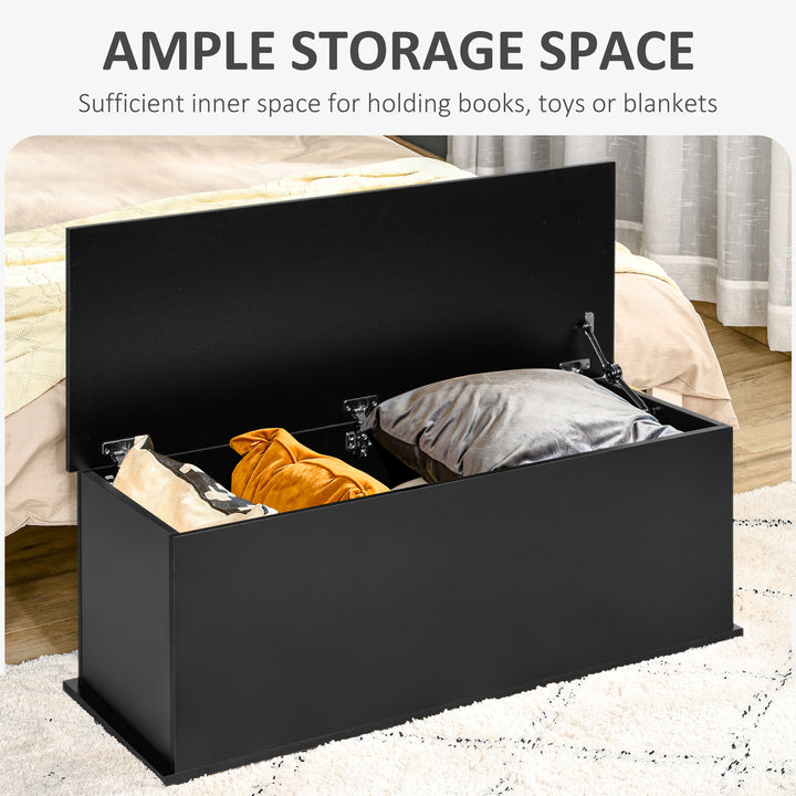 HOMCOM Wooden Storage Box Clothes Toy Chest Bench Seat Ottoman Bedding Blanket Trunk Container with Lid - Black