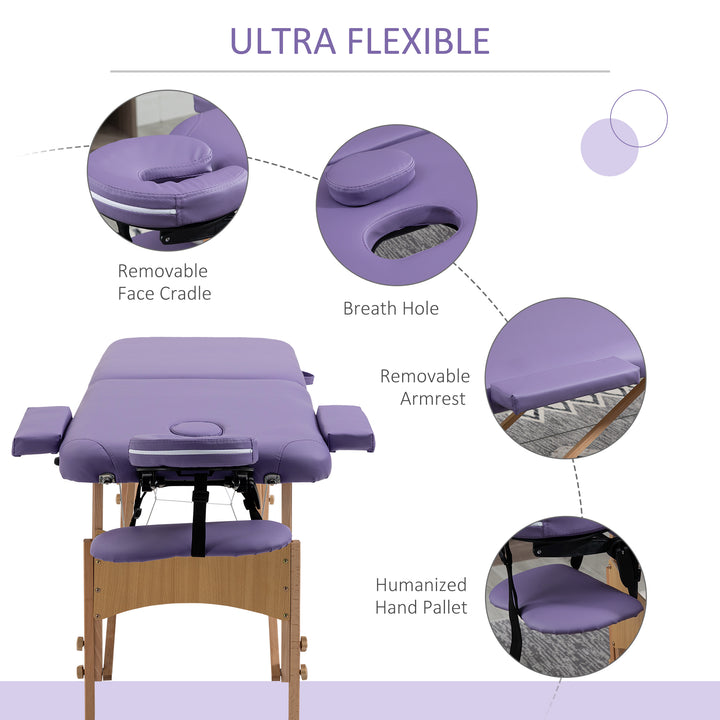 Massage Table Bed Couch Beauty Bed 2 Section Therapy Bed Lightweight Portable Folding Spa Bed Purple