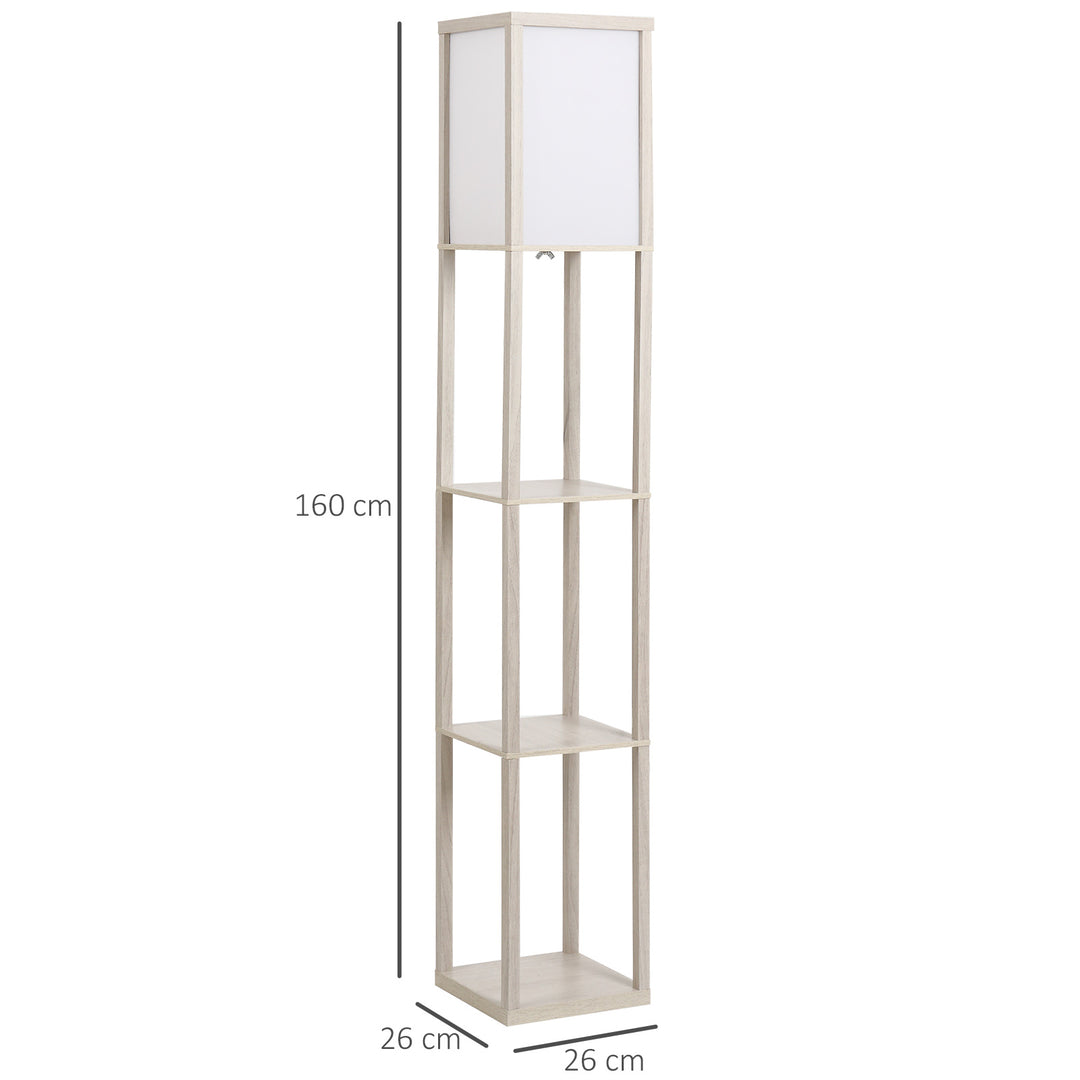 4-Tier Floor Lamp, Floor Light with Storage Shelf, Reading Standing Lamp for Living Room, Bedroom, Kitchen, Dining Room, Office, Dorm, Oak