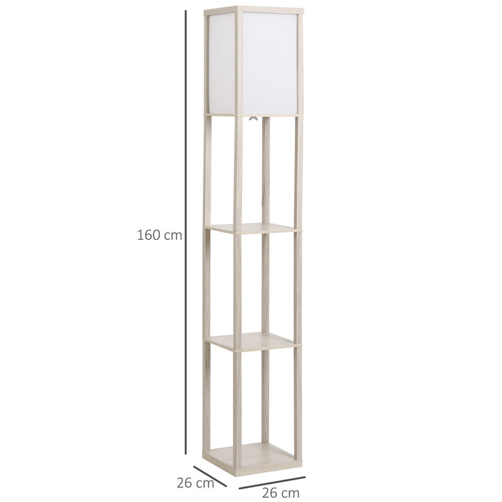 4-Tier Floor Lamp, Floor Light with Storage Shelf, Reading Standing Lamp for Living Room, Bedroom, Kitchen, Dining Room, Office, Dorm, Oak